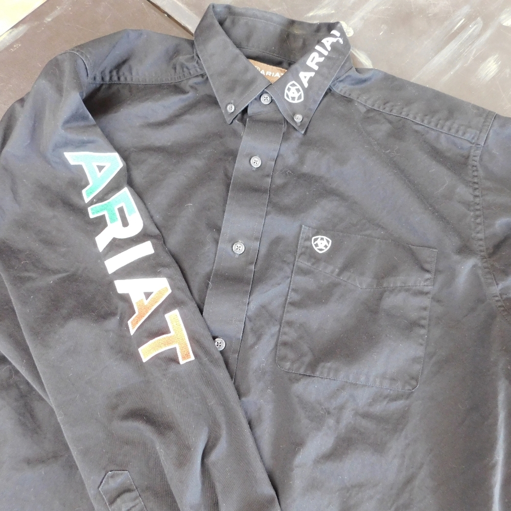 Ariat Men's Black Button Down Shirt with Multicolor Logo
